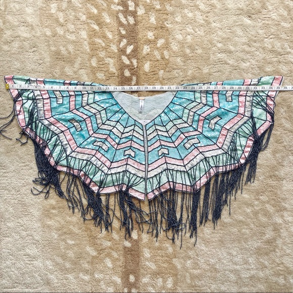 Free People Pastel Sequin, Beaded Fringe Boho/ Flapper Style Cape O/S One Size - Picture 6 of 15